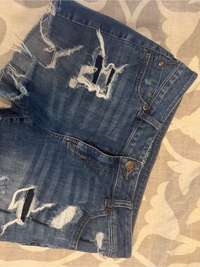 Maurices Distressed Dark Blue Denim Cutoff Shorts